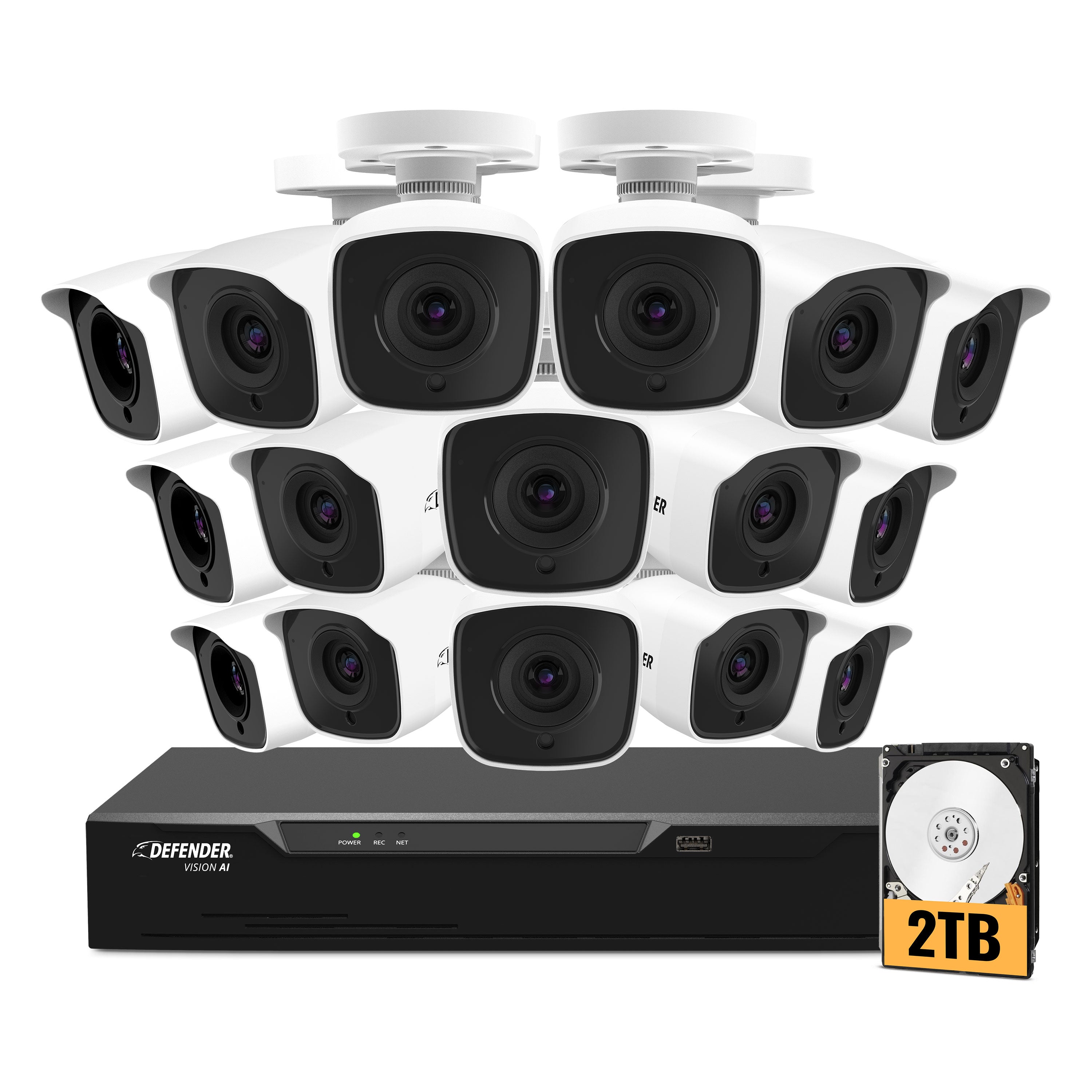 AI POWERED 4K Vision 16 Channel DVR Security System with 2TB HDD 16 Cameras