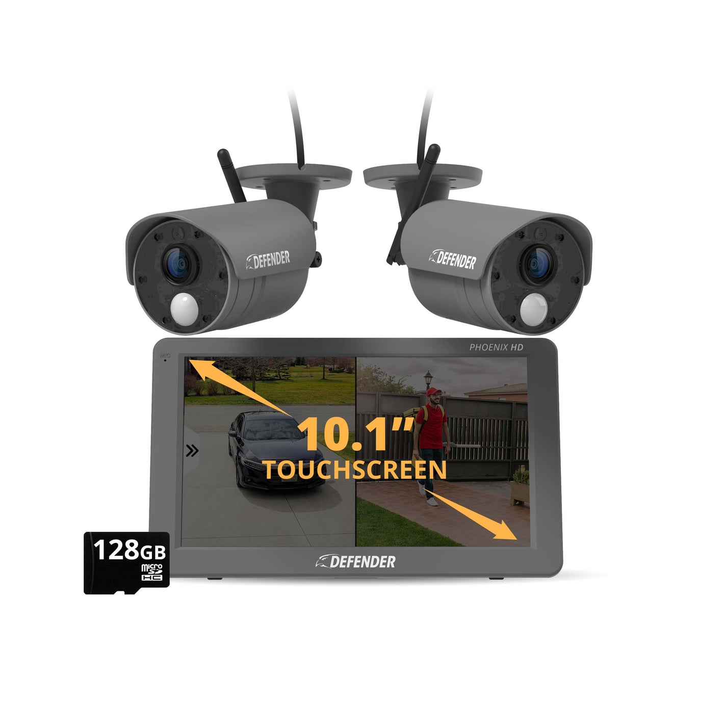 EXCLUSIVE BUNDLE: PHOENIXHD Non-WiFi Plug-in Power Security System with 10.1” HD Monitor & 2 Cameras