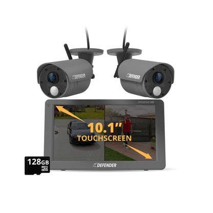 EXCLUSIVE BUNDLE: PHOENIXHD Non-WiFi Plug-in Power Security System with 10.1” HD Monitor & 2 Cameras
