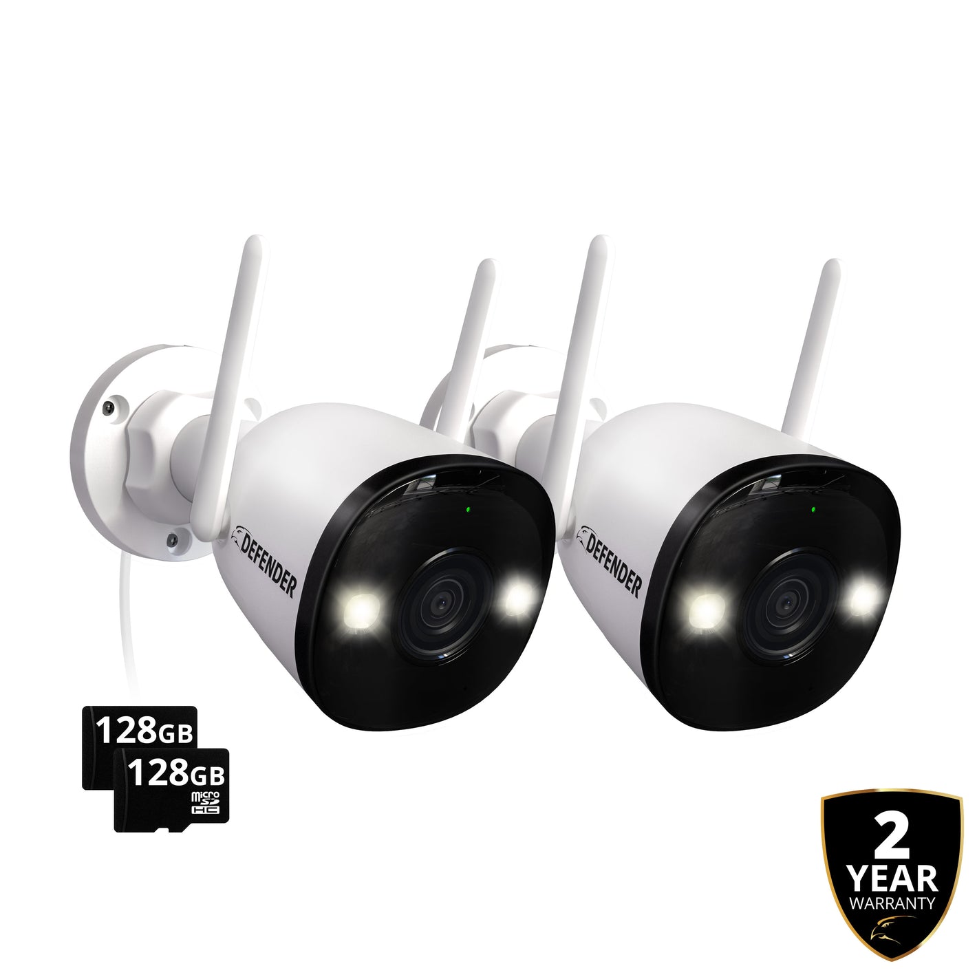 EXCLUSIVE BUNDLE: AI POWERED 4K Guard Pro Wi-Fi 6 Plug-in Security Camera with 128GB SD Card, 2 Pack