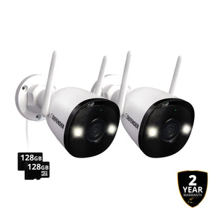 EXCLUSIVE BUNDLE: AI POWERED 4K Guard Pro Wi-Fi 6 Plug-in Security Camera with 128GB SD Card, 2 Pack