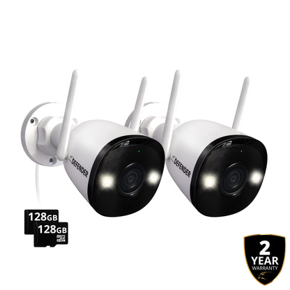 EXCLUSIVE BUNDLE: AI POWERED 4K Guard Pro Wi-Fi 6 Plug-in Security Camera with 128GB SD Card, 2 Pack