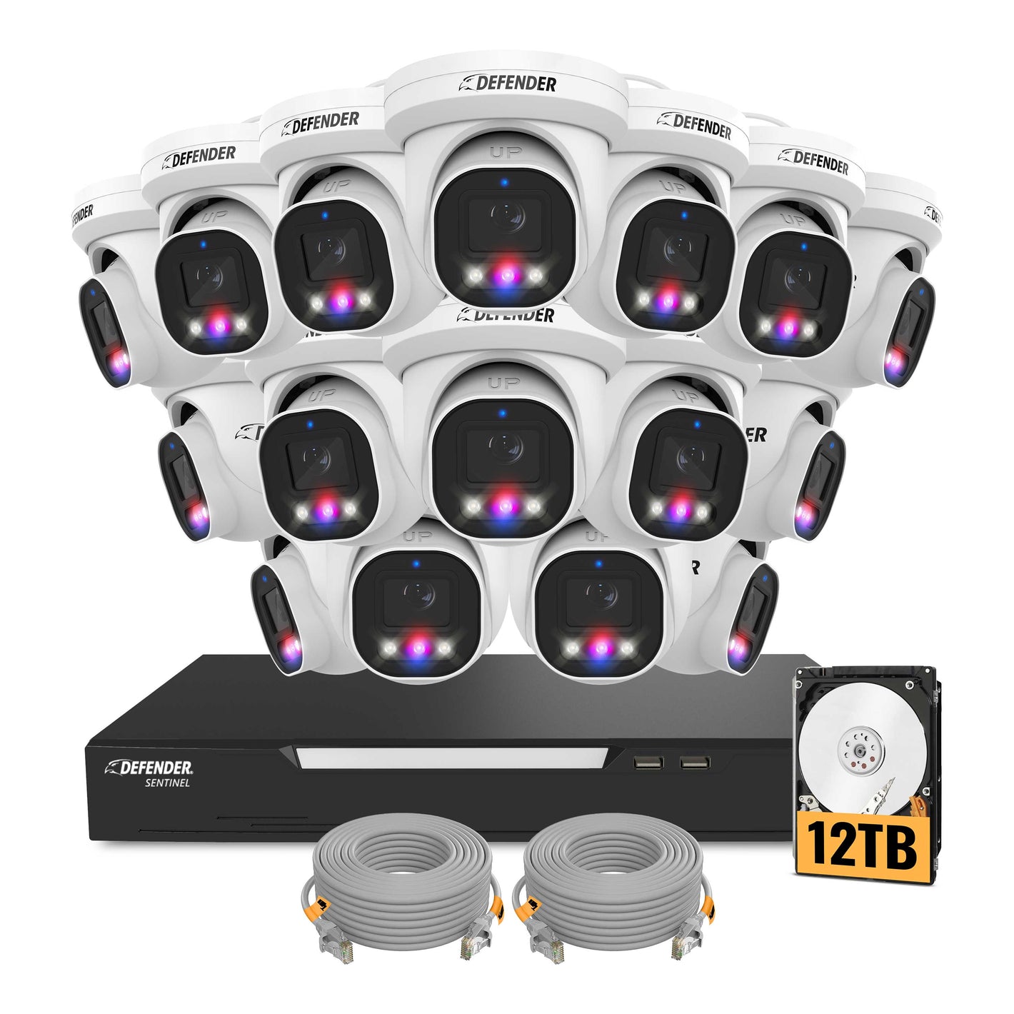 EXCLUSIVE BUNDLE: AI POWERED Sentinel Pro Turret 4K Wired 8CH NVR PoE System, 16 Metal Cameras & 12TB