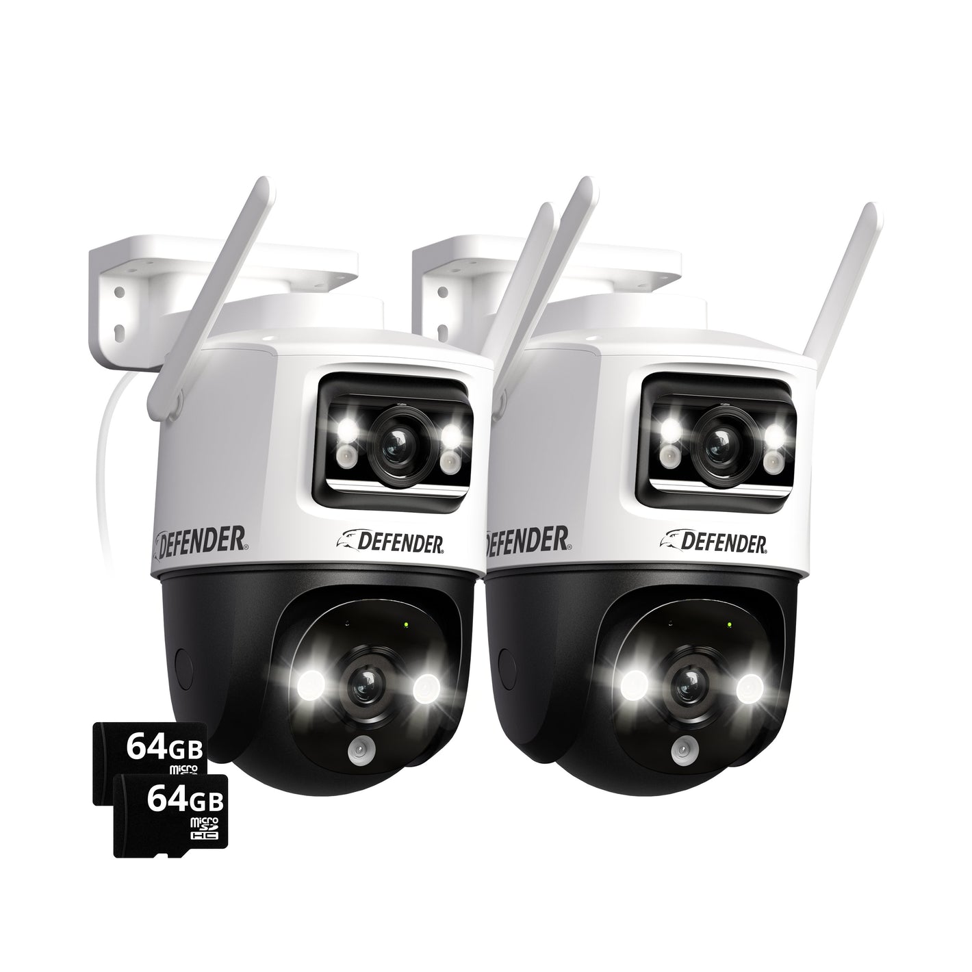 AI POWERED Guard Pro 3K PLUS Dual Lens PTZ Wi-Fi 6 Plug-in Security Camera with 64GB SD Card, 2 Pack