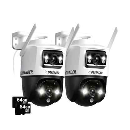 AI POWERED Guard Pro 3K PLUS Dual Lens PTZ Wi-Fi 6 Plug-in Security Camera with 64GB SD Card, 2 Pack