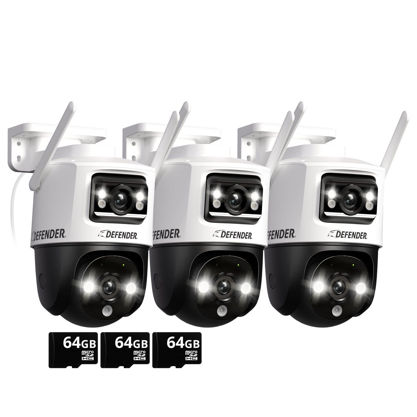 AI POWERED Guard Pro 3K PLUS Dual Lens PTZ Wi-Fi 6 Plug-in Security Camera with 64GB SD Card, 3 Pack