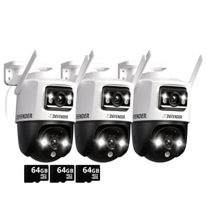 AI POWERED Guard Pro 3K PLUS Dual Lens PTZ Wi-Fi 6 Plug-in Security Camera with 64GB SD Card, 3 Pack