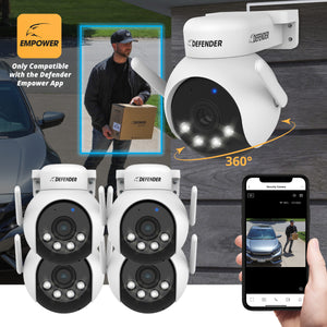 AI POWERED 4K Everwatch PTZ 360° Wi-Fi Plug-in Power Security Camera with 64GB SD Card, 4 Pack