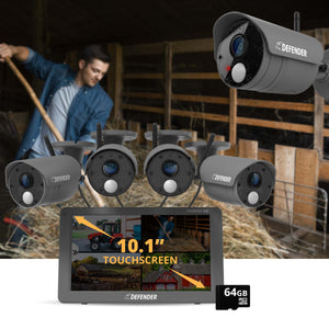 PHOENIXHD Non-WiFi Plug-in Power Security System with 10.1” HD Monitor & 4 Cameras