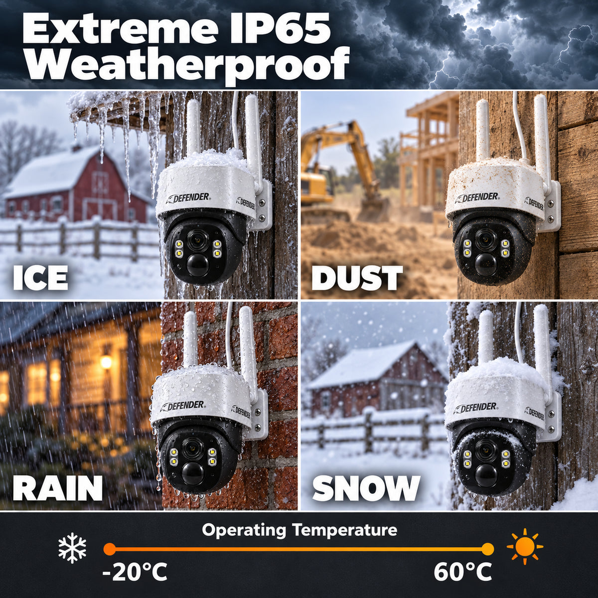 Defender Frontier B4M4G2PTZ-B 2-camera pack - Gallery Image 14 - Extreme IP65 Weatherproof - CAN ENG
