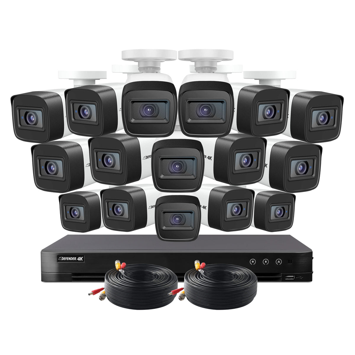 4K Ultra HD Wired 16 Channel Security System with 16 Cameras 2 Extra 60ft. Extension Cables + 2-Year