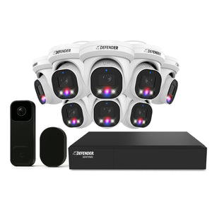 Defender Pro SMART Protection Bundle: 8MP AI POWERED Turret System with Optional 2K Doorbell Camera