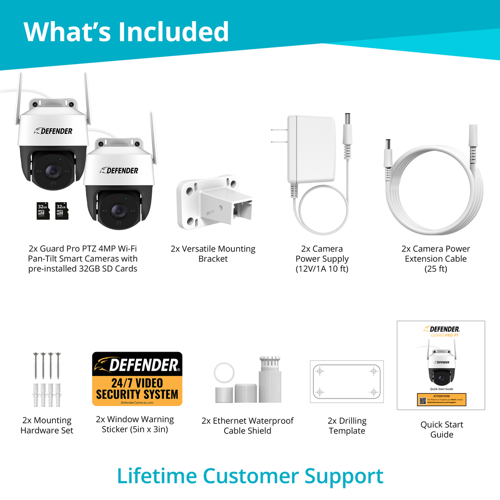 Guard Pro PTZ 2K QHD 360 Degree Wi-Fi Outdoor Plug-In Power Security Camera, 2 Pack