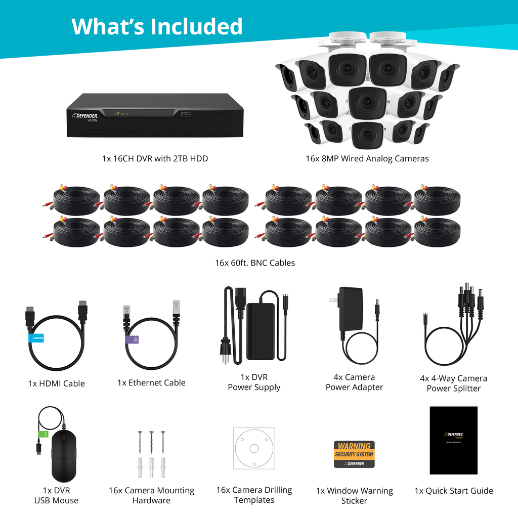 4K Vision Ultra HD Wired DVR System with 16 Cameras (Certified Open Box)