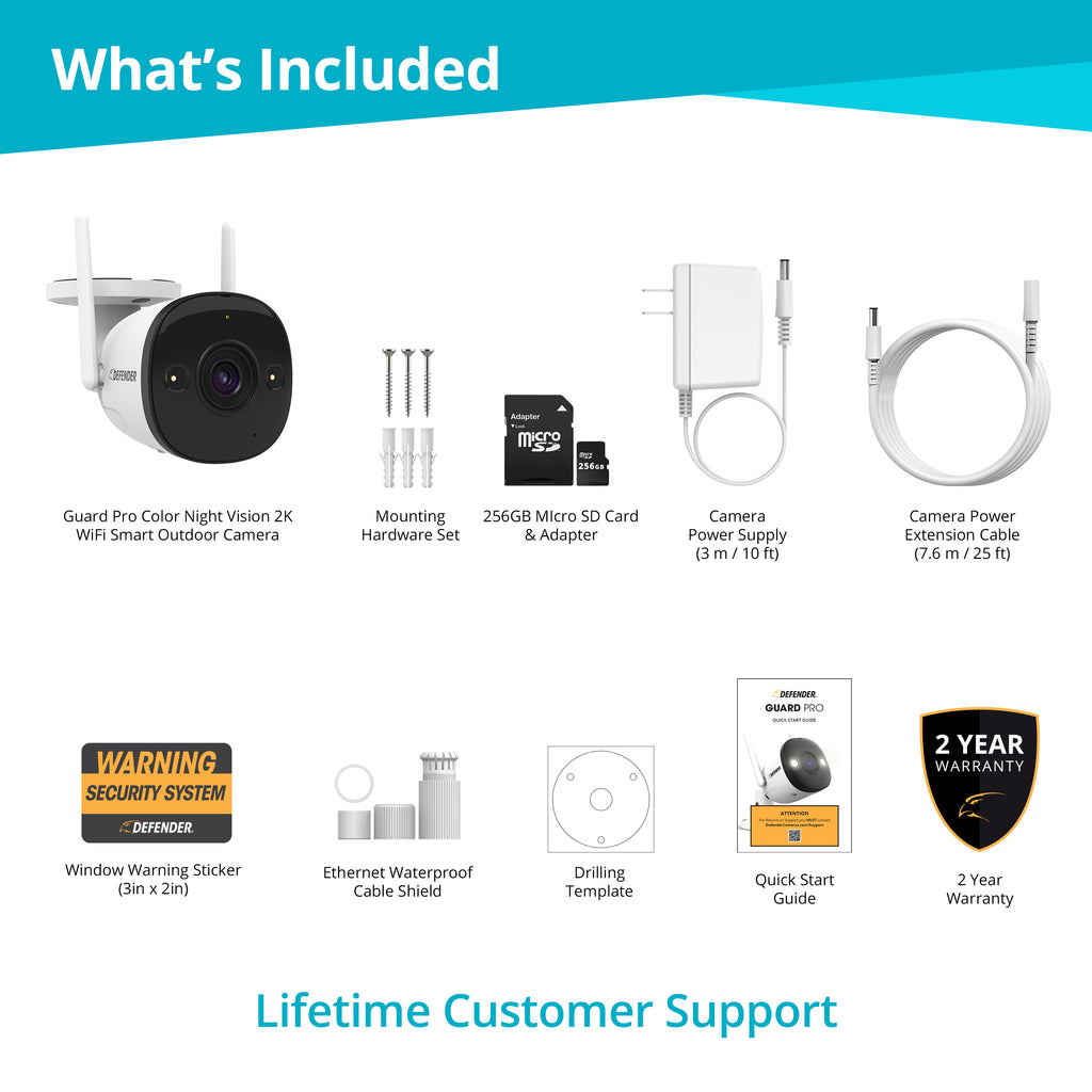 EXCLUSIVE BUNDLE: Guard Pro 2K WiFi. Plug-In Power Security Camera . 1 256GB SD Card