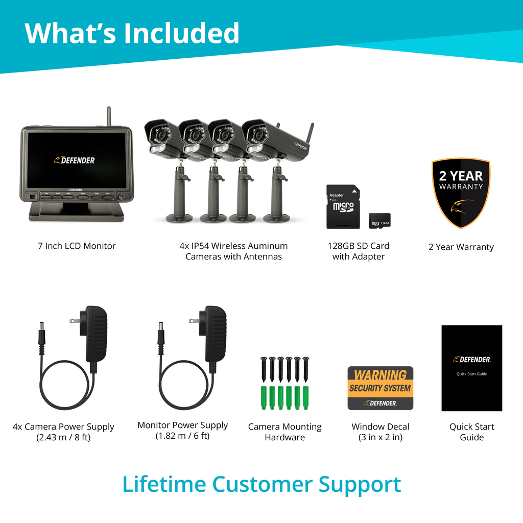 EXCLUSIVE BUNDLE: PhoenixM2 Non-WiFi. Plug-In Power Security System with 4 Metal Cameras