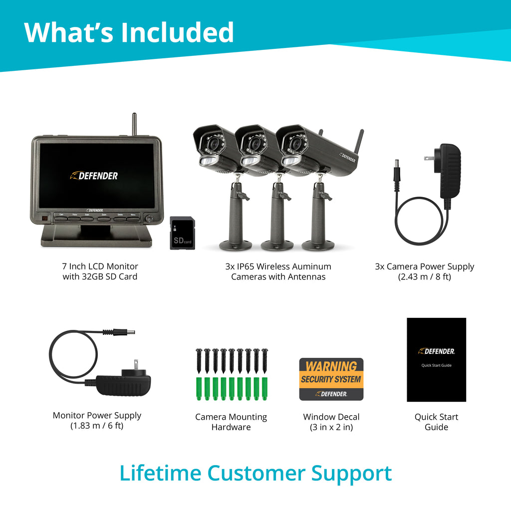 PhoenixM2 Non-WiFi. Plug-In Power Security System with 3 Metal Cameras